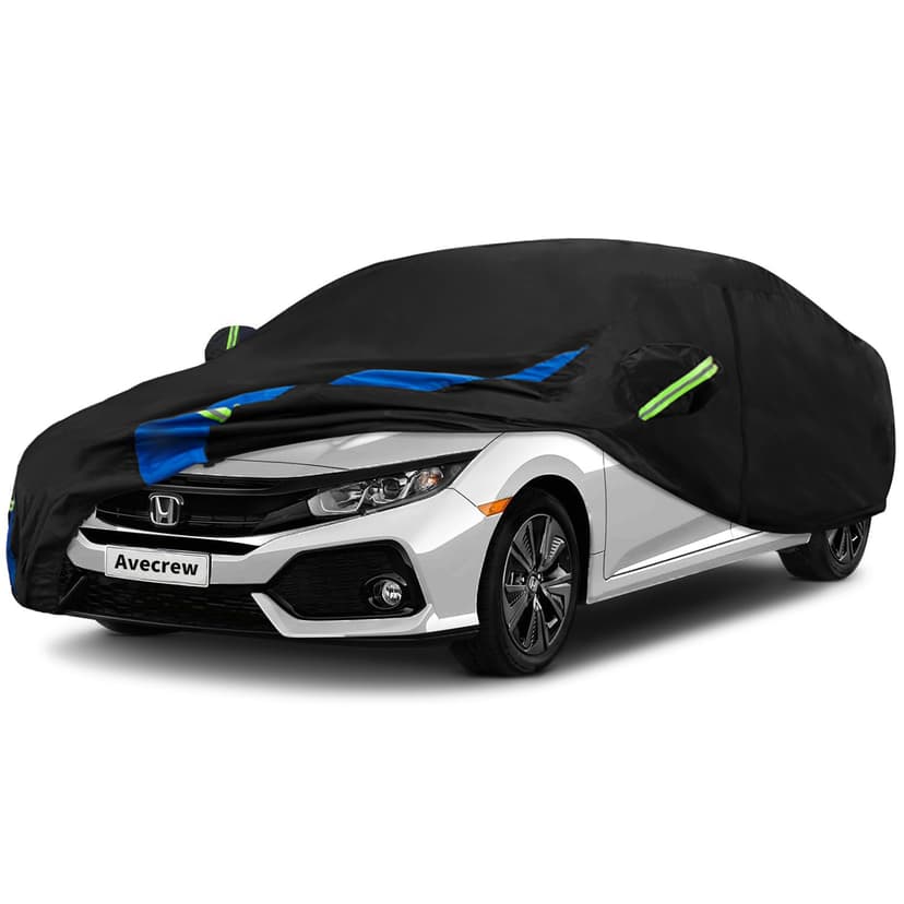 Avecrew Car Cover Custom Fit for Honda Civic Sedan, Waterproof All Weather Full Exterior Cover Rain Snow UV Protection Outdoor Cover with Side Door Zipper Design