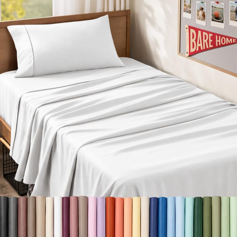Bare Home Twin XL Sheet Set - 1800 Ultra-Soft (Twin XL, White) | Deep Pockets 6 to 15 Inches, Breathable, Hypoallergenic, Hotel Luxury, Easy Fit, Soft, All-Season