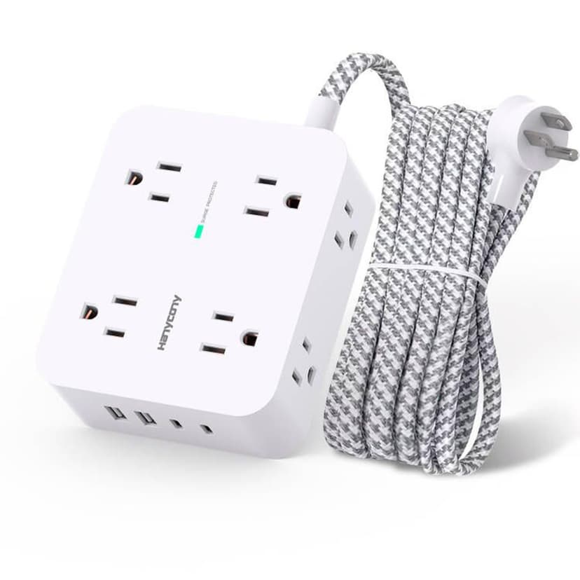 Surge Protector Power Strip - HANYCONY 8 Outlets 4 USB (2 USB C) Charging Ports, Multi Plug Outlet Extender, 5Ft Braided Extension Cord, Flat Plug Wall Mount Desk Charging Station for Home Office ETL