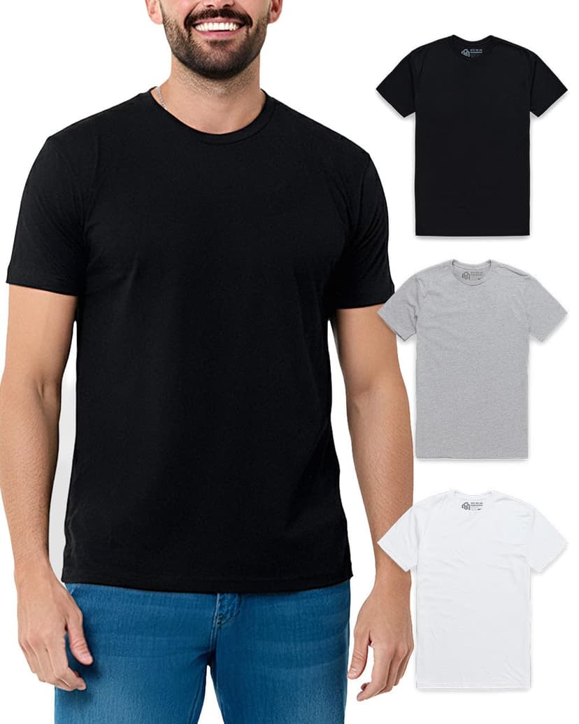 Mens T Shirts Soft Cotton Crew Neck Athletic Fit Casual Tees S-4XL | Soft cotton blend casual tee shirts with 4-way stretch - tag-free athletic fit for gym, work & casual everyday wear.
