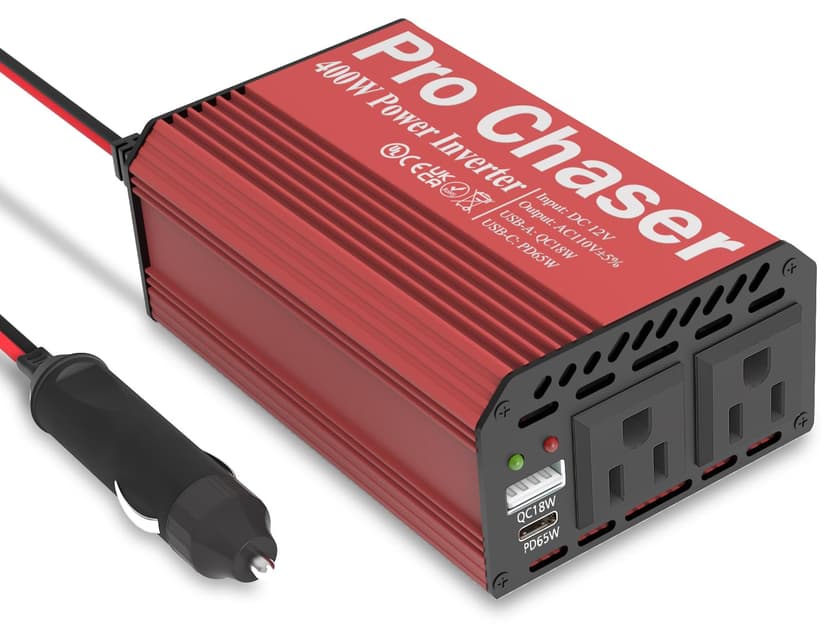 Pro Chaser 400W Power Inverters for Vehicles - DC 12v to 110v AC Car Inverter Converter, USB-A, PD 65W USB-C Ports, Dual AC Adapter for Air Compressor Laptops
