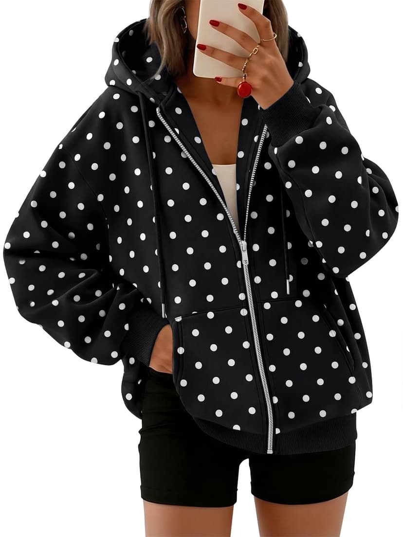 Trendy Queen Womens Oversized Zip Up Hoodies Y2K Fall Sweatshirts 2026 | Cute Fashion Lightweight Jacket with Pockets, Casual Fall Outfits, Cozy Winter Coats, Everyday Layering and Travel Clothes