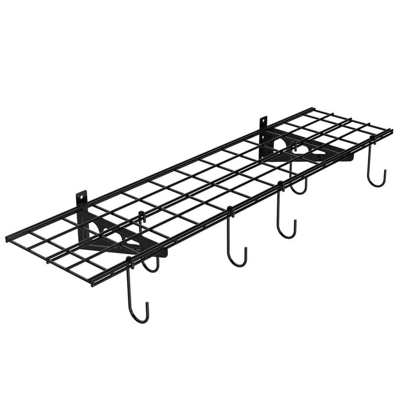 FLEXIMOUNTS 1-Pack 1x4 ft Garage Wall Shelving, Include 6 Bike Hooks, Black | Wall Shelf Garage Organization System w/Bike Hangers, Storage Rack, Floating Shelves, 150 lbs Weight Capacity, Classic Ser