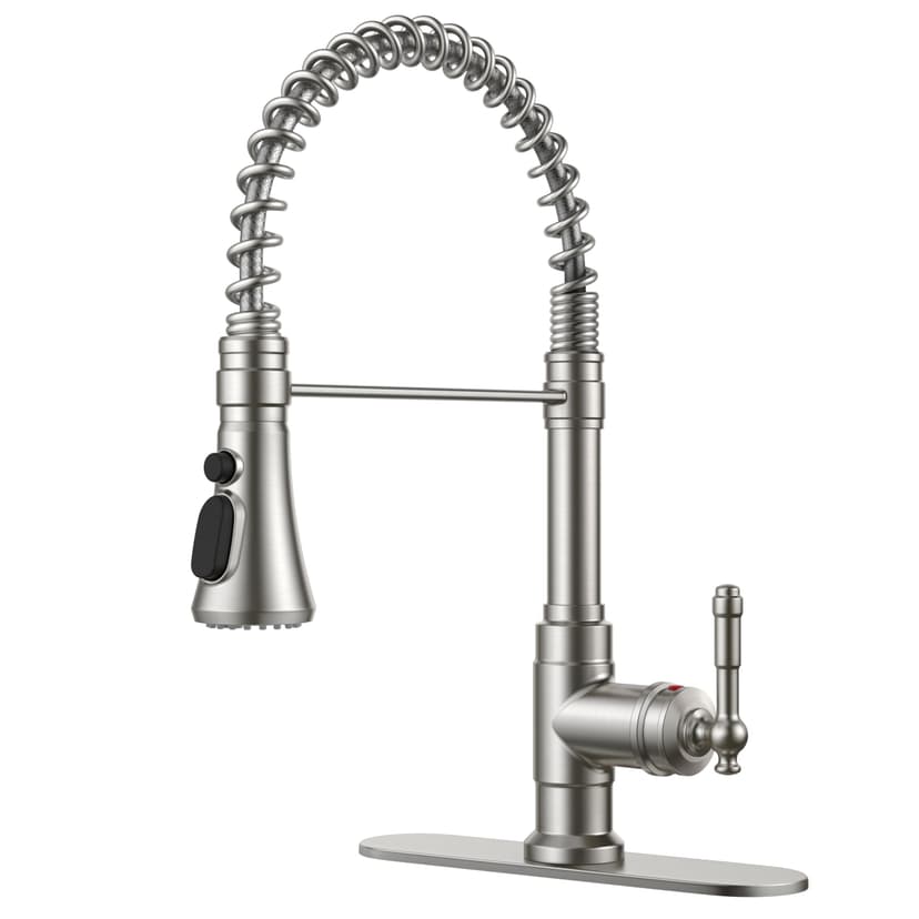FORIOUS Vintage Kitchen Faucet with Pull Down Sprayer, Brushed Nickel | Lead-Free Stainless Steel, 3 Modes Sprayer, High Arc Rustic Spring Sink Faucet for Laundry Utility, Farmhouse Outdoor Wet Bar