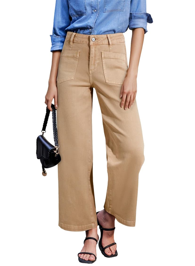 Sidefeel Wide Leg Jeans for Women High Waisted Stretchy Ankle Denim Pants | Soft Comfy Denim Jeans, Four Patch Pockets with Distressed Details, Up to 28'' Inseam, Versatile Outfits for Casual Vacation