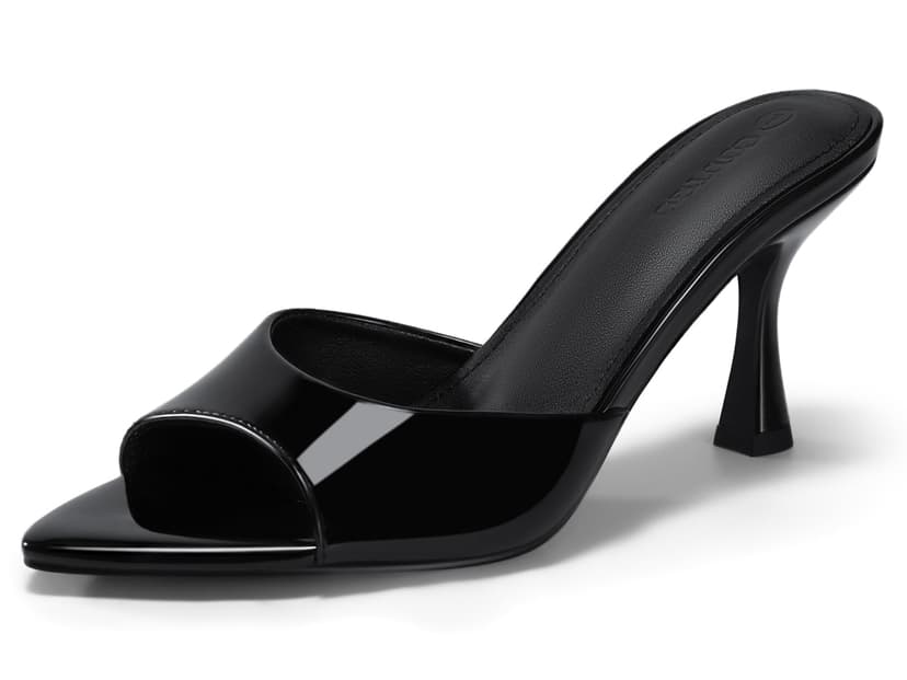 Coutgo Womens Heeled Mules Pointed Peep Toe High Heels Slip On Backless Mule Sandals Dress Shoes