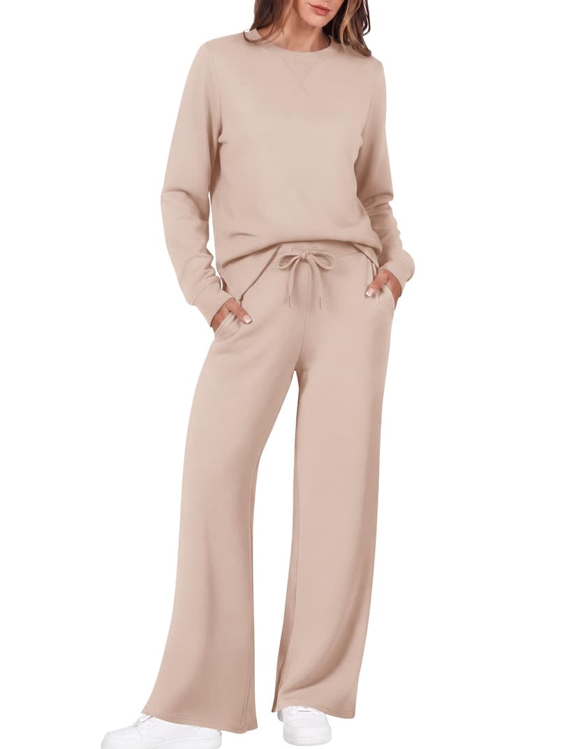 Ekouaer 2 Piece Sets for Women Fall Lounge Sets Outfits Matching Clothing | 2026 Fall Long Sleeve Pullover Top,Wide-Leg Pants Pockets,Drawstring Elastic Waist,Airport Travel Set,Tracksuit,Sweatsuit