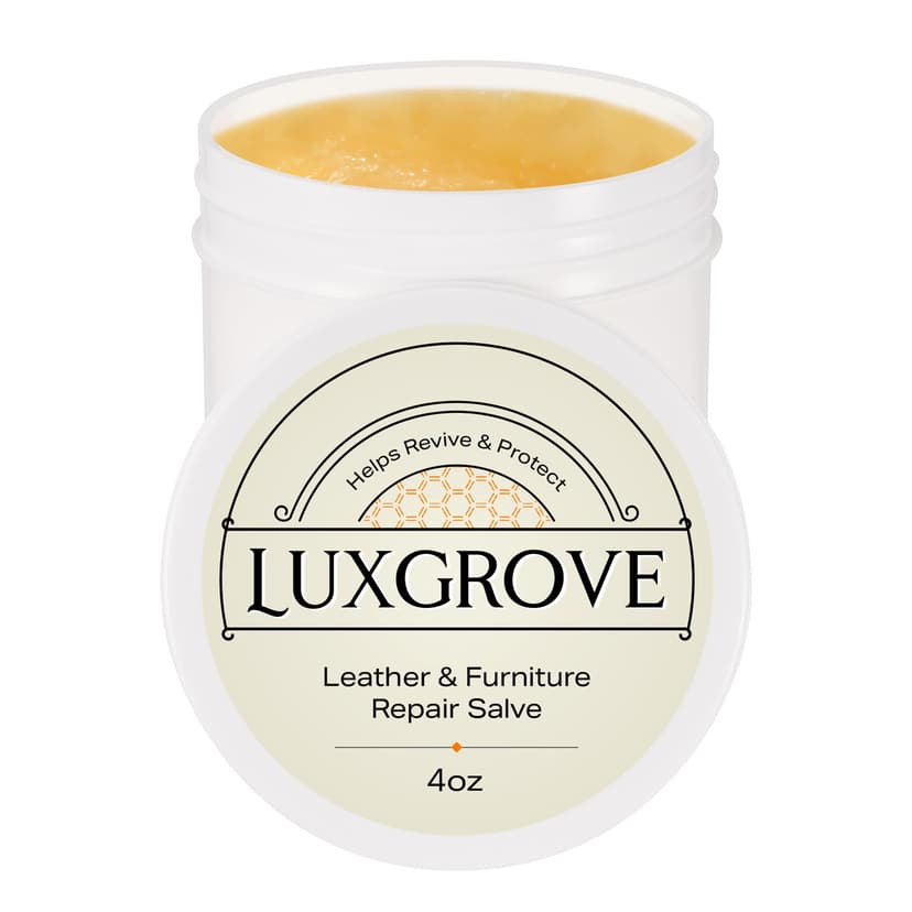 LUXGROVE® Wood & Leather Furniture Repair Salve, Conditioning Balm for Couches, Car Seats, Tables, Cabinets, Doors, Shoes, Purses, Boots & Saddles, Helps Revive Dry, Dull & Scuffed Surfaces, 4oz