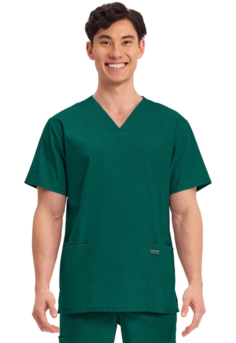 Cherokee Men's V-Neck Top Traditional fit with 4 Pockets, Ultra Soft, Durable, Fade Resistant, 2-Way Stretch Fabric - WW695