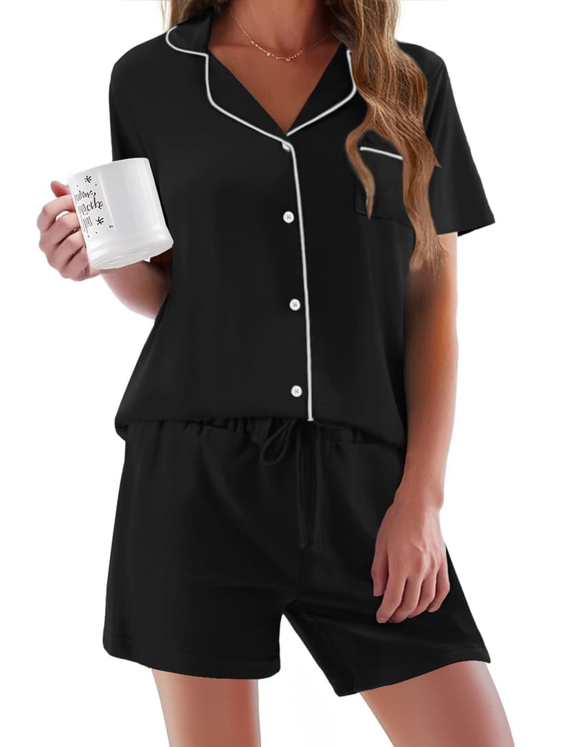 Ekouaer Pajamas Set for Women Short Sleeve Sleepwear Button Down Pjs Soft 2 Piece Lounge Sets XS-XXXL