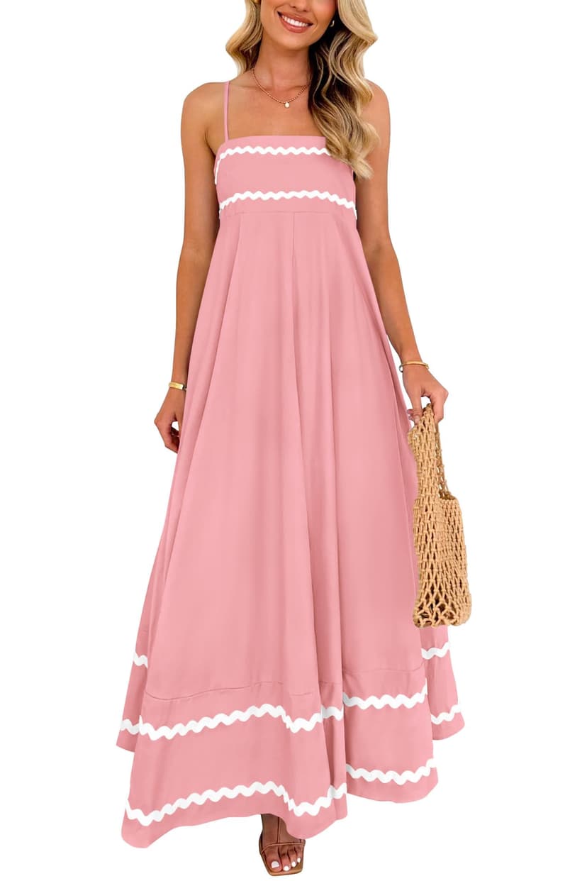 PRETTYGARDEN Women's Summer Spaghetti Strap Boho Maxi Dress | Sleeveless Flowy Sundress, Square Neck, High Waist, Ruffle Swing A Line Long Dresses Pockets, Party, Beach Vacation Clothes