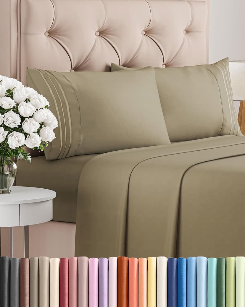 Full Size 4 Piece Sheet Set - Comfy Breathable & Cooling Sheets - Khaki | Hotel Luxury Bed Sheets for Women & Men, Deep Pockets, Easy-Fit, Extra Soft and Wrinkle Free Sheets, Oeko-Tex Bed Sheet Set