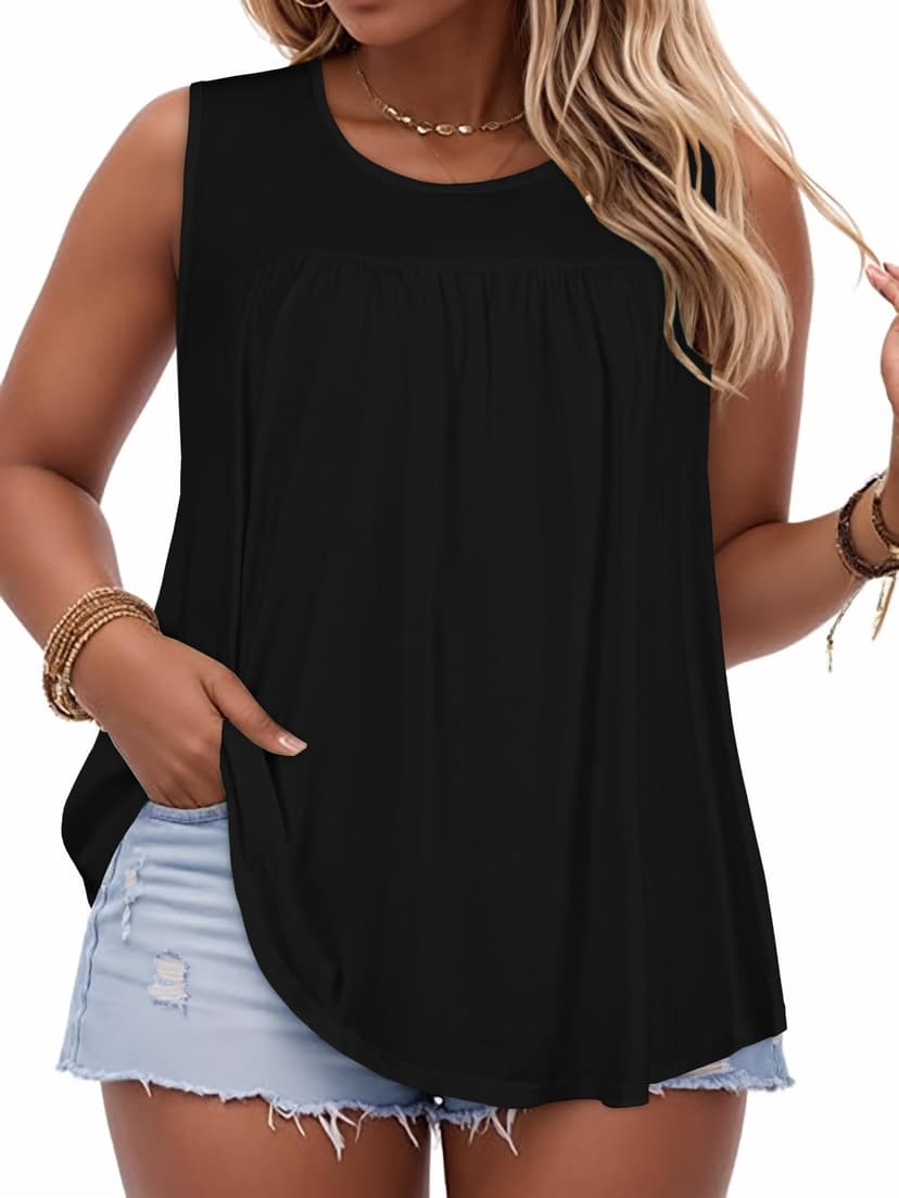 Women Plus Size Tank Top Casual Summer Tops Loose Fit Sleeveless T Shirts Trendy Crewneck Tunic Tees 2026