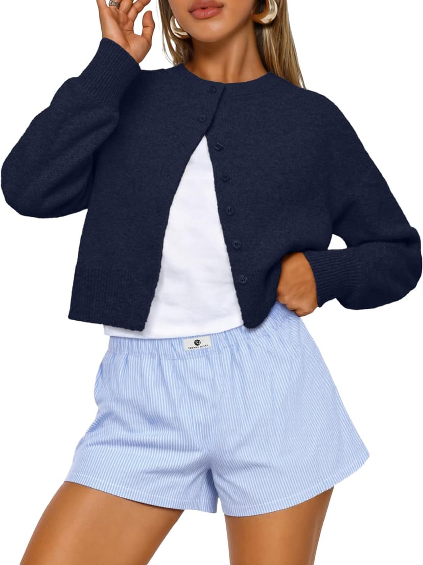 Trendy Queen Cropped Cardigan Sweaters for Women Fall Fashion Clothes 2026 | Lightweight Knit Button-Down, Versatile Layering Piece for Fall, Spring & Office Wear
