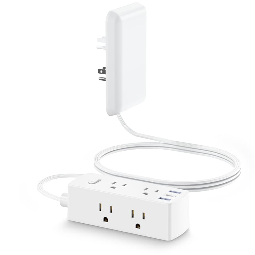 Olcorife Flat Extension Cord with Outlet Cover, Flat Plug Power Strip with 6 Outlets and 3 USB Ports, 10 FT Cord Hidden Outlet Extender for Tight Spaces