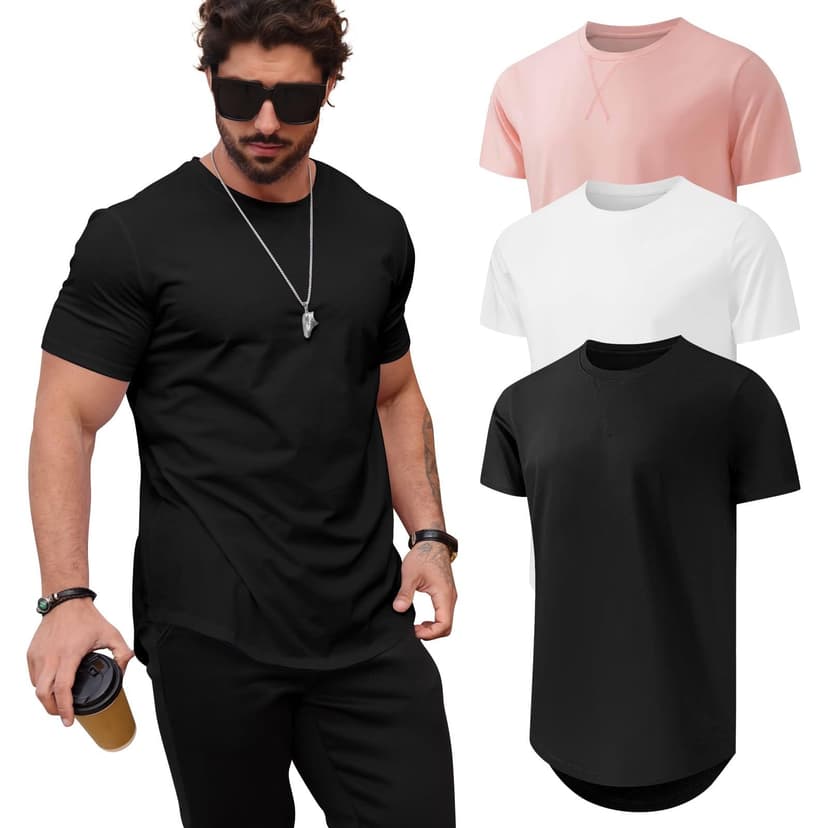 Mancozy Men's T Shirts Casual Hipster Hip Hop Longline Crewneck Tee | Mens Casual Shirts, Cotton Polyester Blend, Modern Fit for Casual Office Date Club Beach Wear