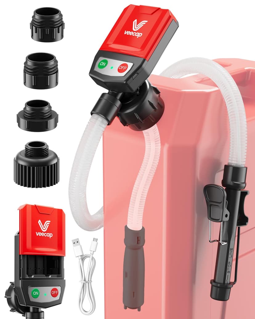 Automatic Electric Fuel Transfer Pump with Auto-Stop, 3.8GPM & 51" Hose & 4 Size Adapters Gas Can Pump with Leak Protection for Gasoline, Diesel, Kerosene, Gifts for Men Dad Him - 2nd Gen Red Black