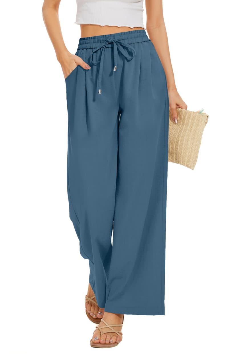 FUNYYZO Wide Leg Pants Women's High Elastic Waisted in The Back Business Work Trousers Long Straight Suit Pants