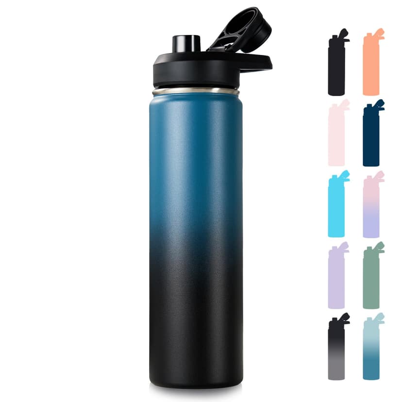 Fijinhom Insulated Water Bottle with Handle, 304 Stainless Steel Water Bottles with Wide Mouth, Double Wall Vacuum Sports Water Bottle, BPA Free, Keep Cold and Hot, 24 Ounces, Blue&Black