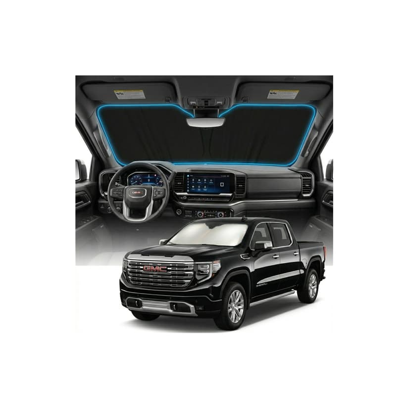 for GMC Sierra 1500 Sun Shade Windshield Cover - Custom Fit Sierra 1500 Accessories 2019-2025 2026 Sunshade Foldable UV Protection & Heat Shield Sun Visor Accessories