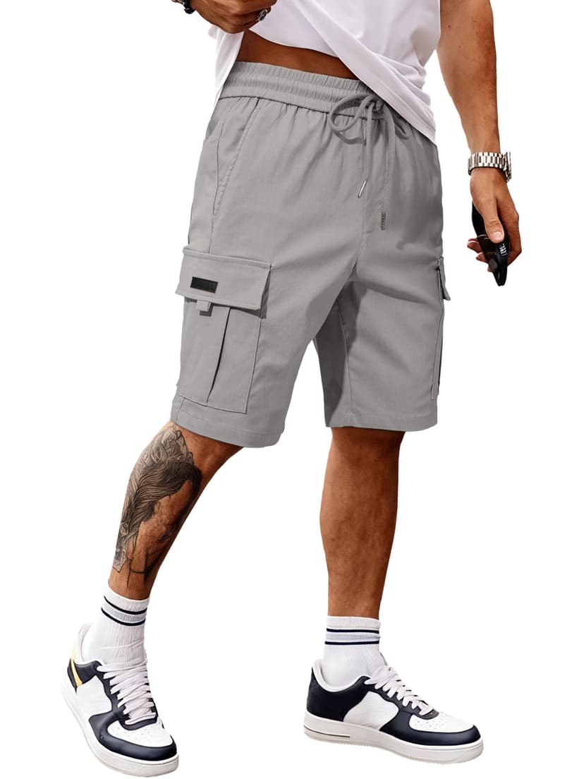 JMIERR Men's Casual Stretch Cargo Shorts Classic Drawstring Elastic Waist Summer Work Short with Multi Pockets