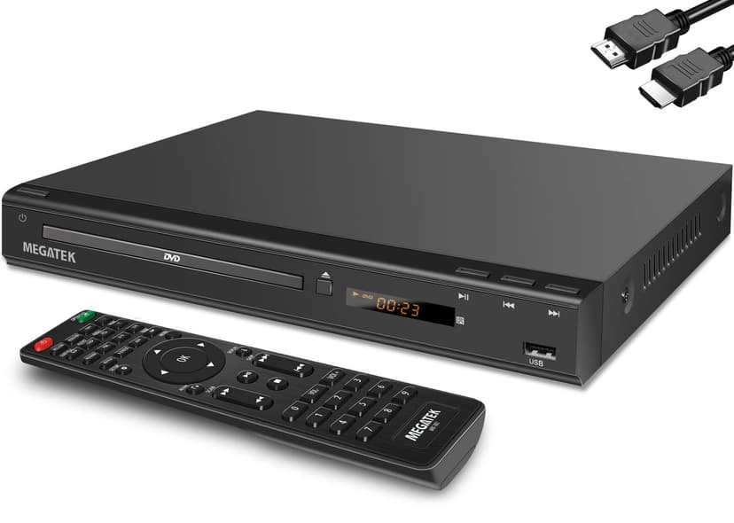 MEGATEK Region-Free HDMI DVD Player for TV, Compact CD/DVD Player for Smart TV, USB Port, Plays All Region DVDs & Multi Formats, Metal Housing, HDMI/RCA Cables & Remote Included