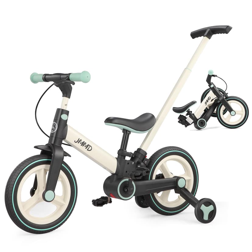 JMMD 6 in 1 Toddler Bike with Push Handle for Kids 18-60 Months, 12" Foldable Balance Bike with Training Wheels, Pedals, Brakes, Kickstand, Push Tricycle Toddler Gift & Toys for Boy & Girl