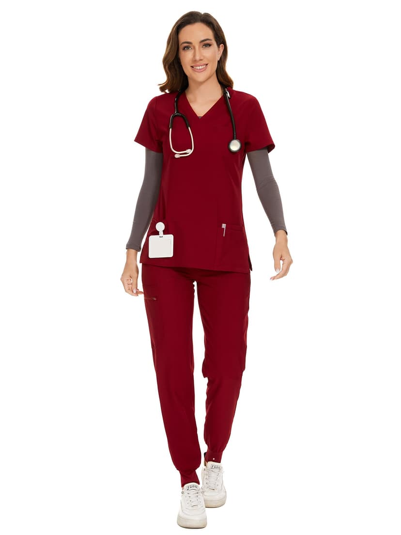 COZYFIT Scrubs for Women Set - Stretch V-Neck Scrub Top & Jogger Pant with 8 Pockets COZY SCRUBS