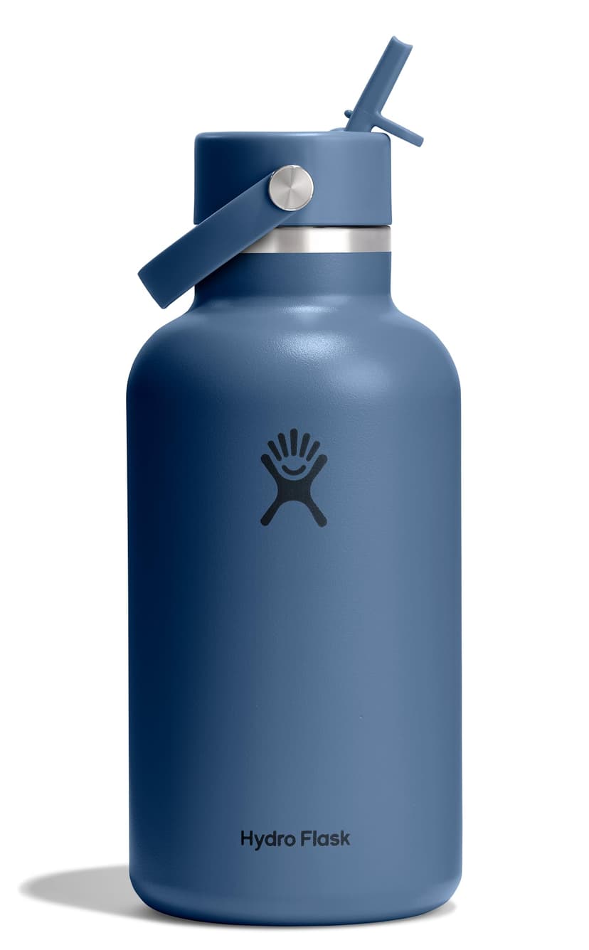 Hydro Flask Water Bottle - Insulated Stainless Steel - Wide Straw Lid, Non Spill, Leakproof in 64 Oz Harbor Blue