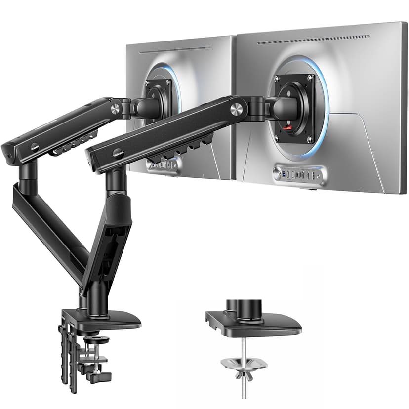 HUANUO FlowLift Pro Dual Monitor Mount for 13–32" Screens, MechaSpring Monitor Stand, Adjustable Monitor Arms for 2 Monitors with Tilt/Swivel/Rotation, Tool-Free VESA Mount, Max Load 19.8 lbs