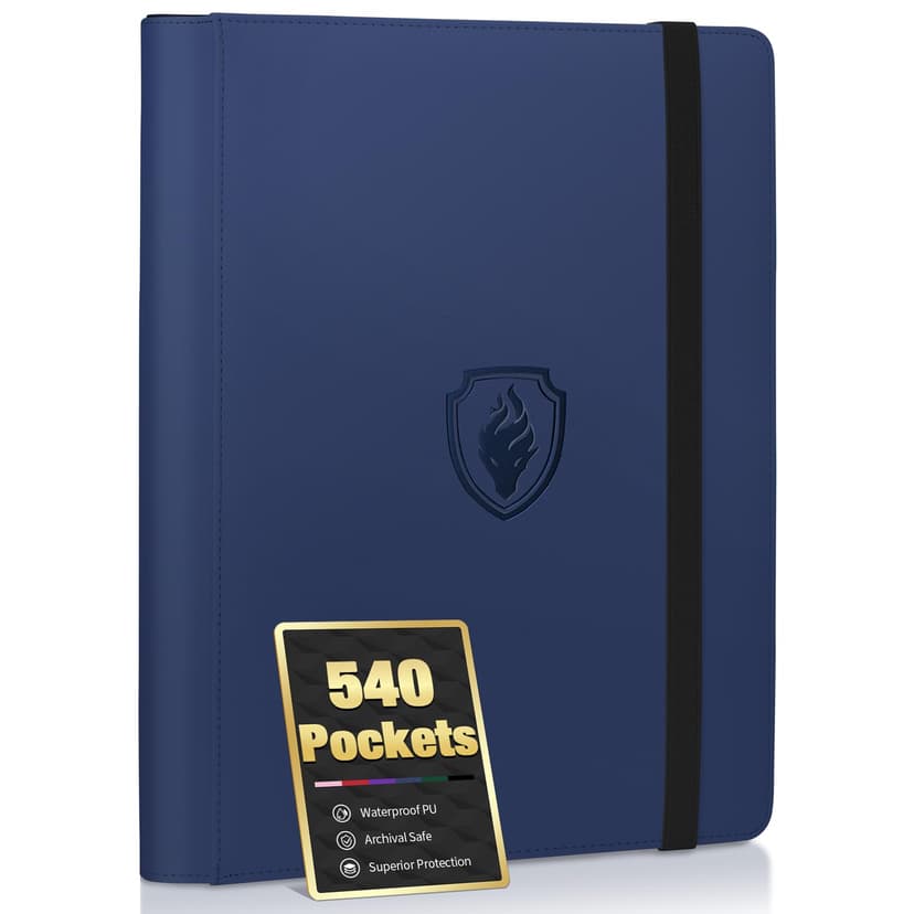 Premium 9 Pocket Card Binder for 540 Cards, Fabmaker PU Trading Card Binder | Sturdy Card Collection Album, Side-Loading, Sleek Card Holder Folders for Game Cards & Sports Cards, Navy Blue