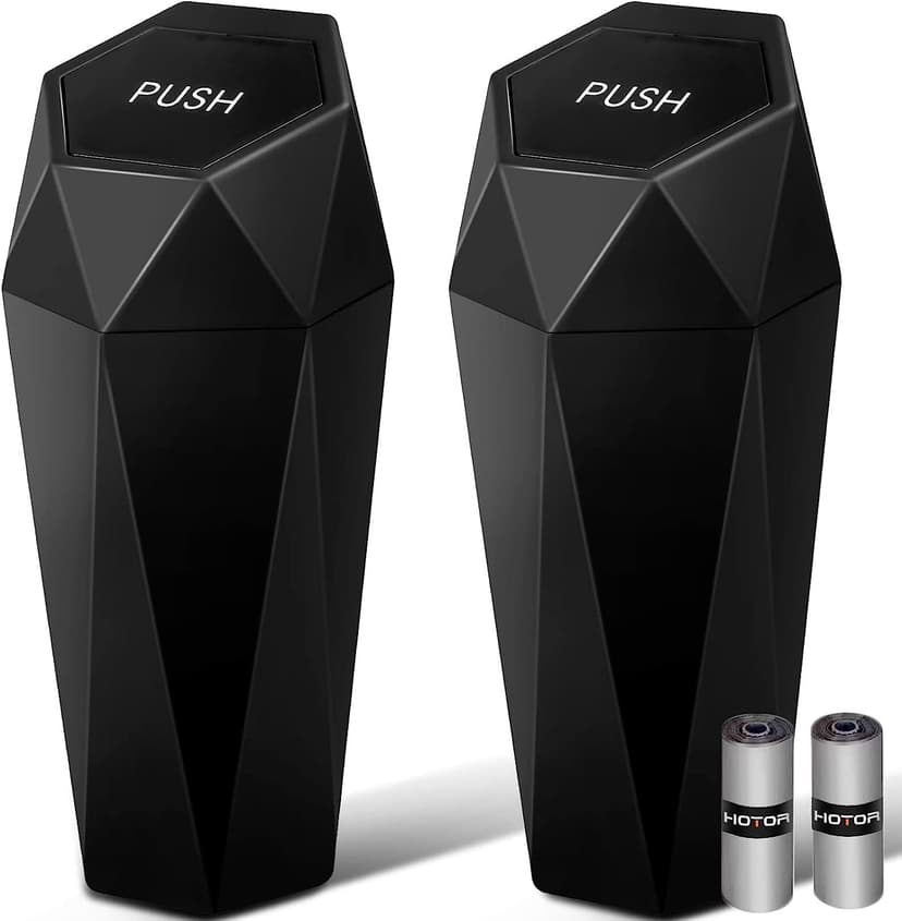 HOTOR Car Trash Can with Lid, Leakproof, Black, 2 Pack | Car Accessories for Interior, Garbage Can with 30 Attached Trash Bags, Multipurpose Organizer and Storage for Home & Office