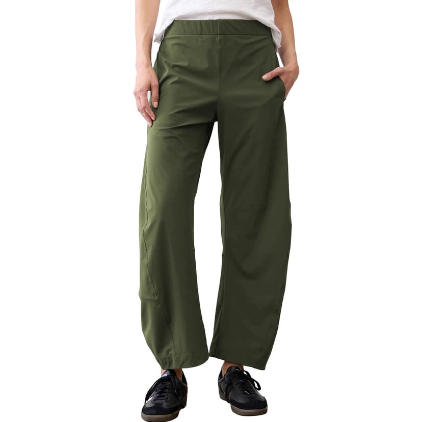 SeeLuNa Women Barrel Travel Pants Elastic Waistband Tapered Leg Baggy Mid Rise Work Trousers Lounge Pant with Pockets