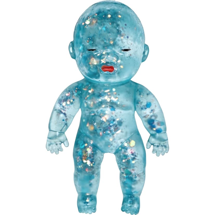 Glitter Doll Squishies Stress Ball, Squishy Babies Sensory Fidget for Stress Relief, Soft Cute Squeeze, Portable Desk Decor & Relaxing Gift for Adults (Blue)