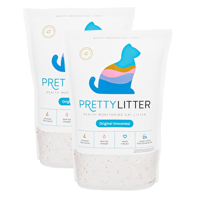 PrettyLitter Health Monitoring Cat Litter, Unscented, 2-Pack, 6 lb. Bags | Up to 2 Months Supply, Non-Clumping, Advanced Odor Control, Automatic Litter Box Compatible, Color Changing Silica Crystals