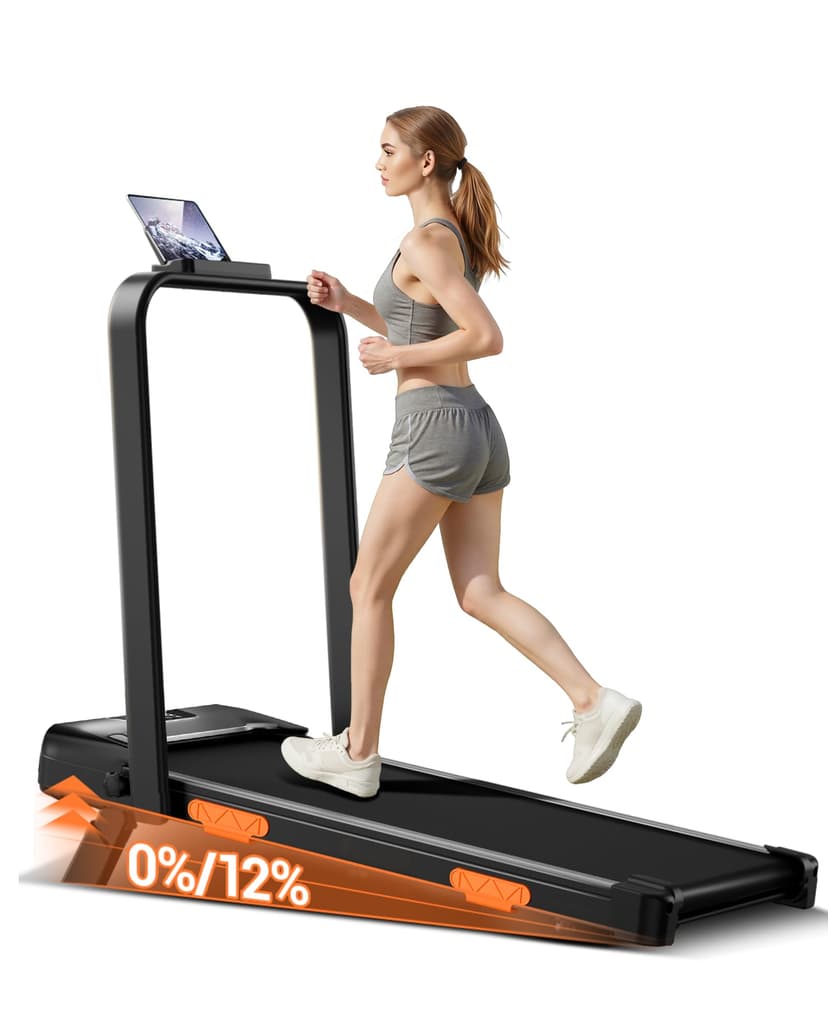 12% Incline Walking Pad Treadmill, Under Desk Treadmills for Home | Foldable Treadmill, Compact, Portable, 2.5HP Brushless, Home Office, Reomte Control, 300Lbs Capacity, LED Display