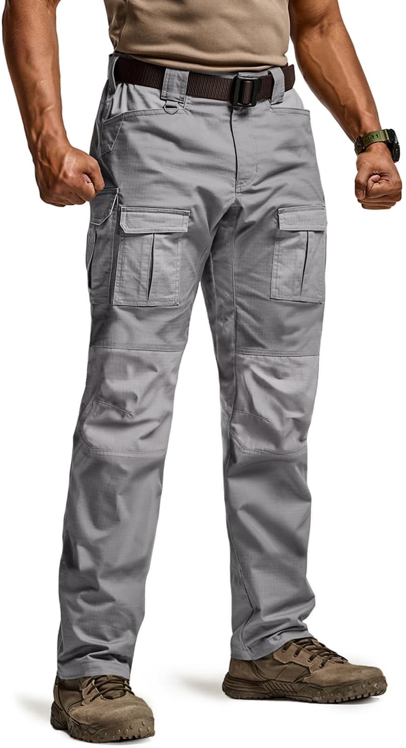 CQR Men's Flex Ripstop Tactical Pants, Water Resistant Stretch Cargo Pants, Lightweight EDC Hiking Work Pants