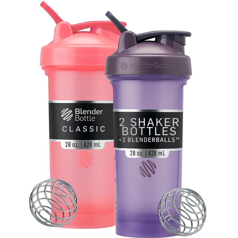 BlenderBottle Classic V2 Plastic Shaker Bottle 28 oz Pink & Purple, 2-Pack