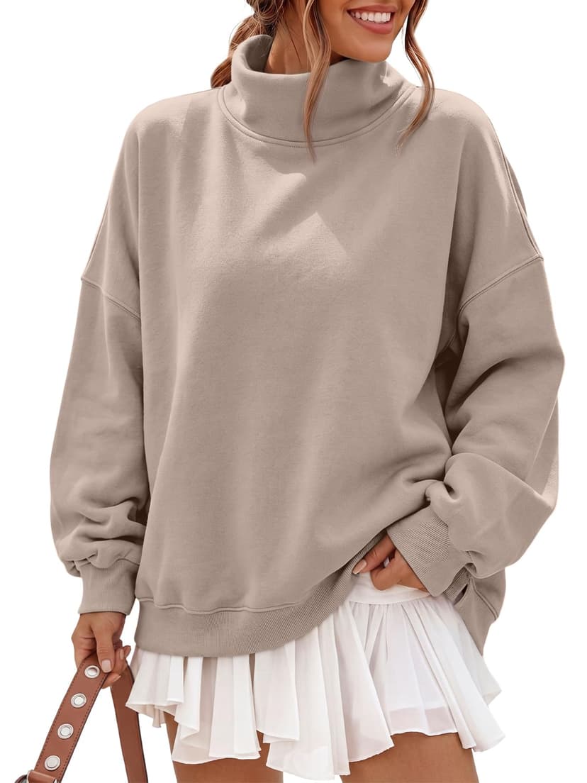 Trendy Queen Women’s Fleece Oversized Mock Neck Sweatshirts with Pockets | Fall Winter Soft Cozy Fleece Lined Side Split Pullover, Maternity Basic Lounge Wear, Casual Work Cute Long Sleeve Tops