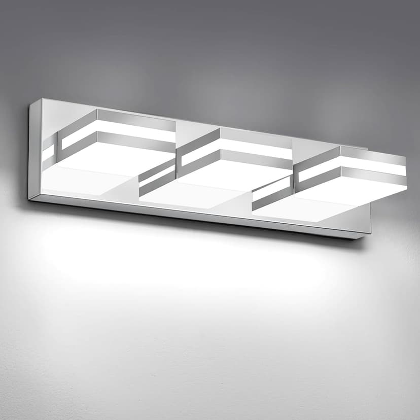 IZORRO LED Modern Bathroom Lights Fixtures(3-Light,Dimmable,360°Rotate),Chrome Acrylic Wall Lighting,Vanity Lights for Bathroom Over Mirror - 6000k 16In （No Assembly Required）