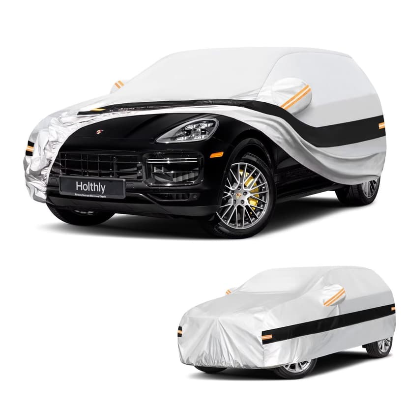 Holthly 10 Layers SUV Car Cover Custom Fit for Porsche Cayenne (2002-2026), Waterproof All Weather for Automobiles, Outdoor Full Cover Sun Dust Rain Protection with Cotton. Silver
