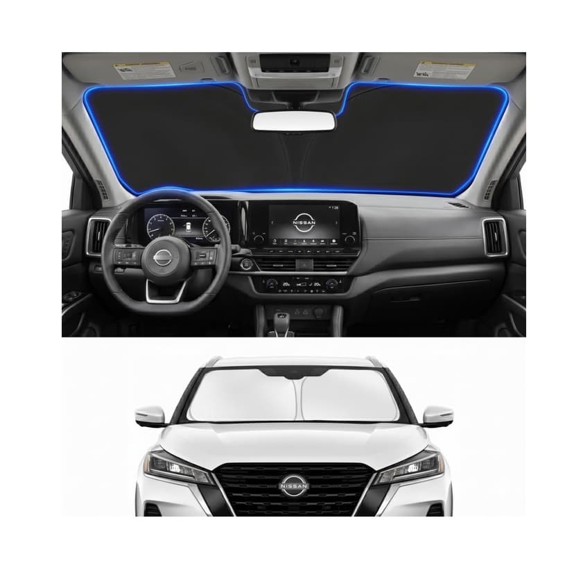 Custom Fit Windshield Sun Shade for Nissan Kicks 2025-2026 | Perfect Vehicle Fit, Cooler Interior, Blocks UV Rays, Stronger Frame, Easy Fold & Store