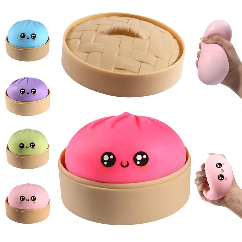 Dumpling Squishy, Dumpling Squishy Mystery Box, Cute Big Squishy Dumpling Stress Ball Fidget Sensory Toy for Adults Anxiety Relief, Novelty Squeeze Ball for Office Desk (Peach Red)