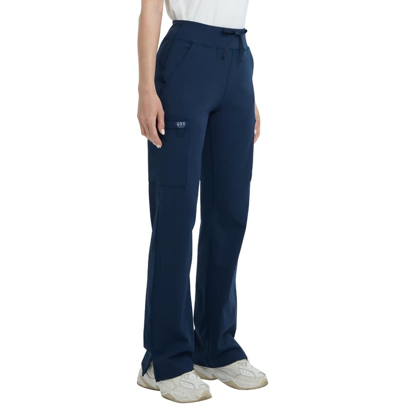 QBK High Rise Yoga Scrub Pants Women - Straight Wide Leg Uniform Pants with Cargo Pocket, Anti-Wrinkle & Knit Yoga Waistband