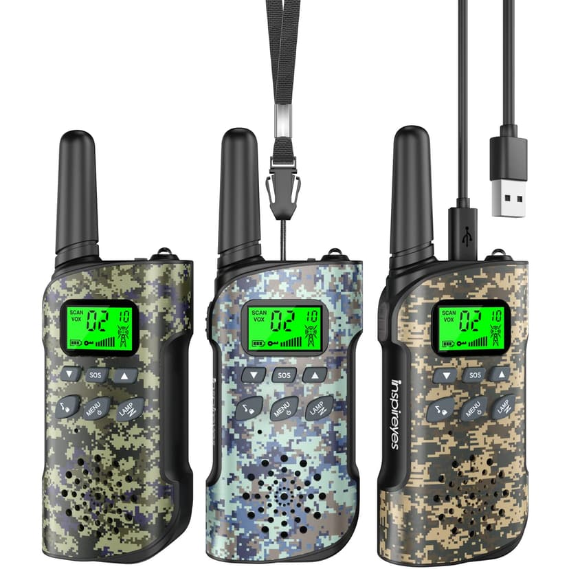 Inspireyes Kids Walkie Talkies, Rechargeable 3 Pack Long Range 2-Way Radios | Toys for Boys Girls 3–12, 48H Battery, Clear Audio, VOX Hands Free, Flashlight, Camping Toy, Hiking, Birthday Christmas Gi