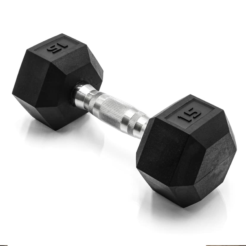 CAP Rubber Coated Dumbbell Weights, Free Weights for Home Gym Strength Training, Anti-Roll Hex Dumbbells with Black, Chrome & Comfort Grip Handles, Singles