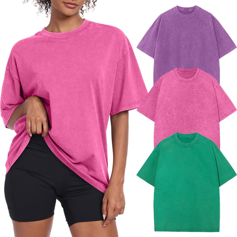 Womens Vintage Oversized T Shirts Acid Washed Baggy Cotton Tee Workout Gym Shirts Boyfriend Short Sleeve Tops