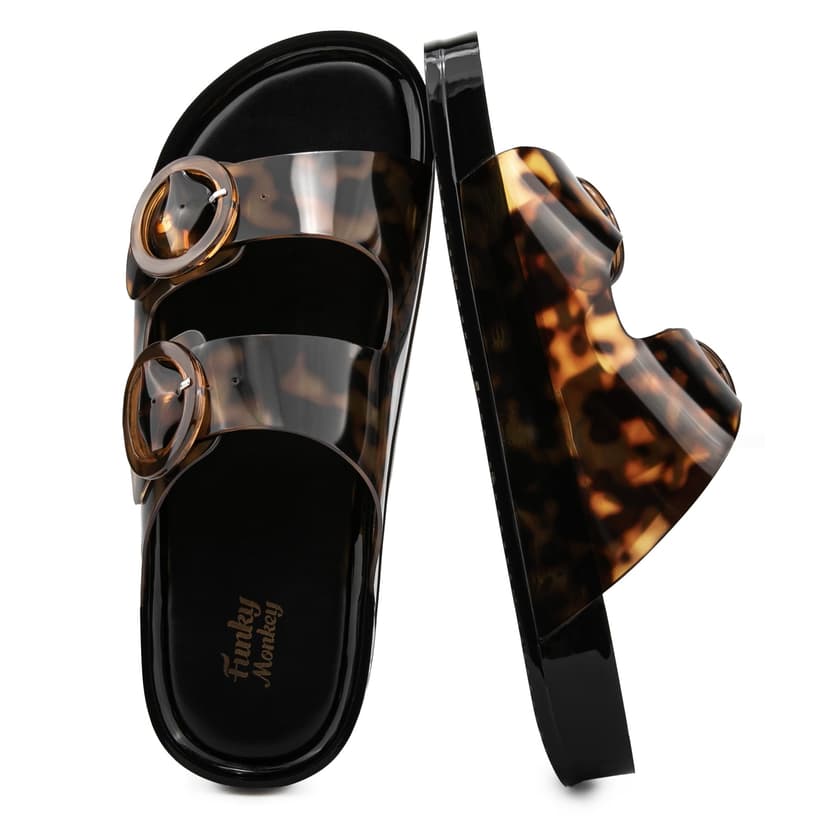 FUNKYMONKEY Jelly Sandals for Women with Adjustable Buckle, Comfortable Chunky Slip-on Beach Slides, Waterproof Platform Shoes for Pool Shower Casual Wear