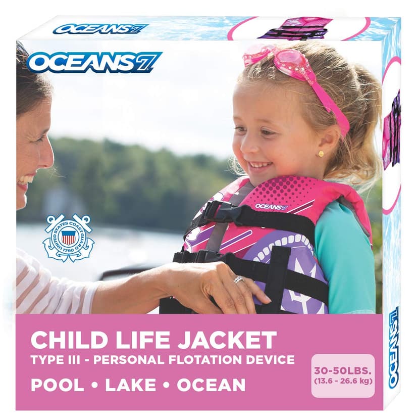Aqua Oceans 7 Life Jacket for Kids - US Coast Guard Approved Life Vest for Infant, Child & Youth Boys and Girls, Open-Side PFD for Boating, Swimming & Water Sports