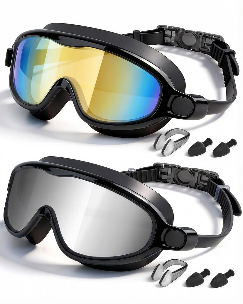 Rantizon Swim Goggles 2 Pack, Wide View Anti Fog&UV Swimming Goggles for Audlt, No Leak Pool Beach Essentials for Men Women